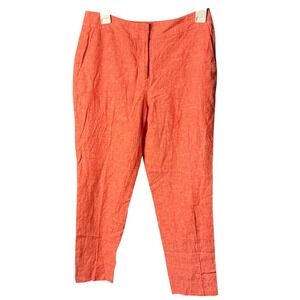 Boden Coral Orange Linen Cotton Blend Tapered Trousers Pants US 4R UK 8R